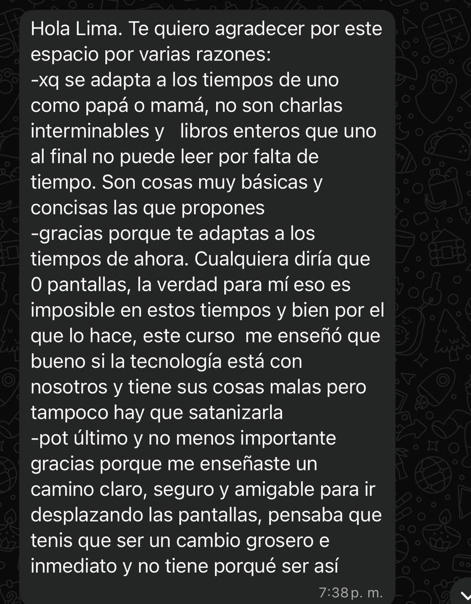 Testimonio de una familia sobre el reto de pantallas, enviado por WhatsApp